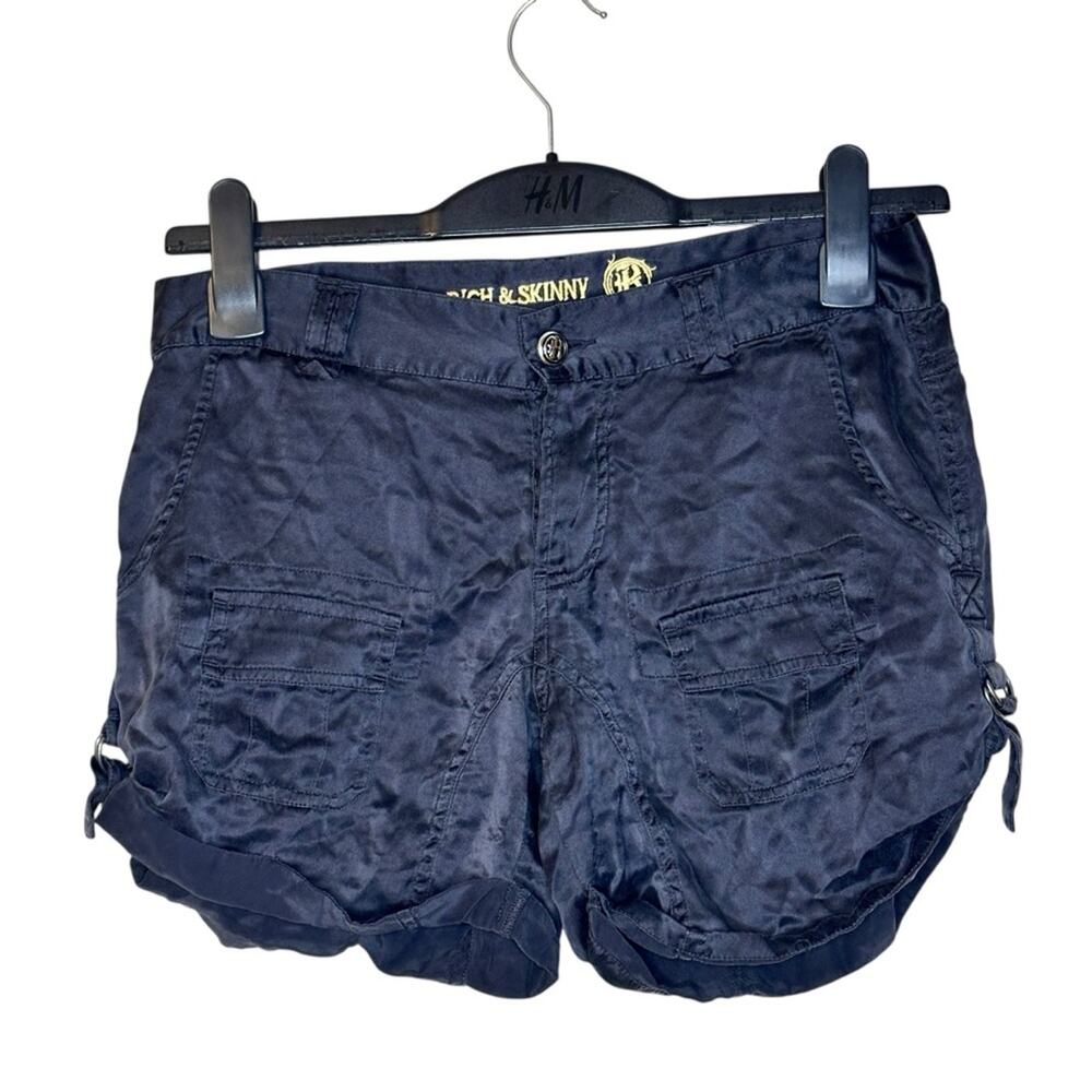 Rich & Skinny Y2K Low Rise 100% Silk Cargo Shorts Black 26 Indie Punk Festival